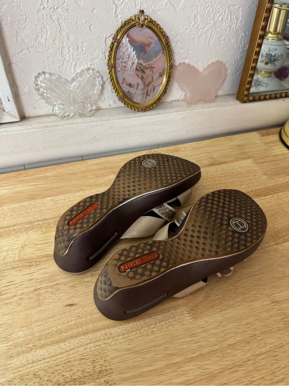 2000’s Cole Haan Y2K Platform Wedge Slide Sandals Beige Brown Leather Size 7